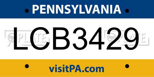 LCB3429 Pennsylvania License Plate