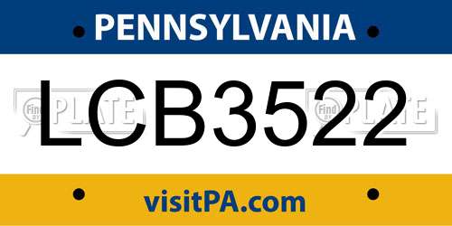 LCB3522 Pennsylvania License Plate