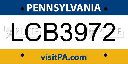 LCB3972 Pennsylvania License Plate