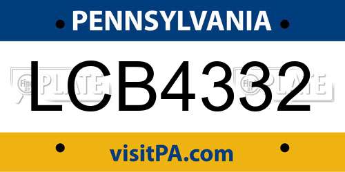 LCB4332 Pennsylvania License Plate