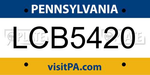 LCB5420 Pennsylvania License Plate