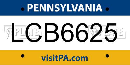 LCB6625 Pennsylvania License Plate