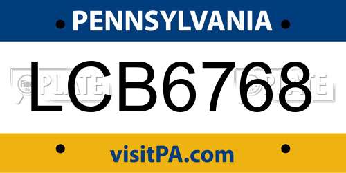 LCB6768 Pennsylvania License Plate