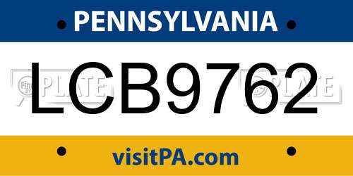 LCB9762 Pennsylvania License Plate