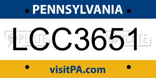LCC3651 Pennsylvania License Plate