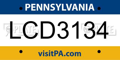 LCD3134 Pennsylvania License Plate