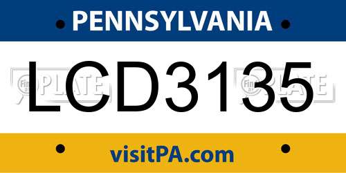 LCD3135 Pennsylvania License Plate