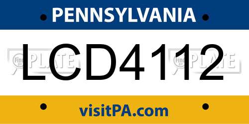LCD4112 Pennsylvania License Plate