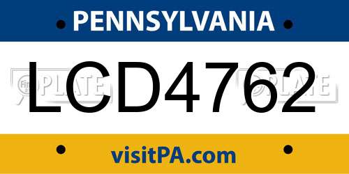LCD4762 Pennsylvania License Plate