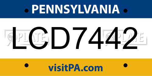LCD7442 Pennsylvania License Plate