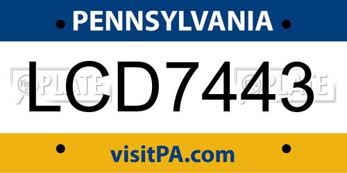 LCD7443 Pennsylvania License Plate