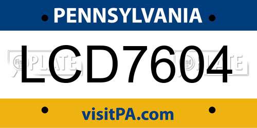 LCD7604 Pennsylvania License Plate