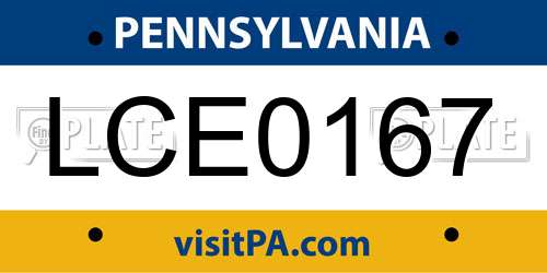 LCE0167 Pennsylvania License Plate