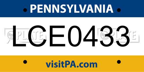 LCE0433 Pennsylvania License Plate