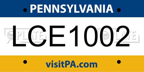 LCE1002 Pennsylvania License Plate