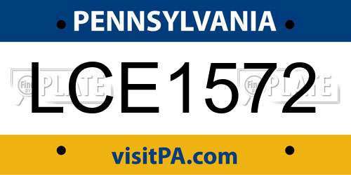 LCE1572 Pennsylvania License Plate