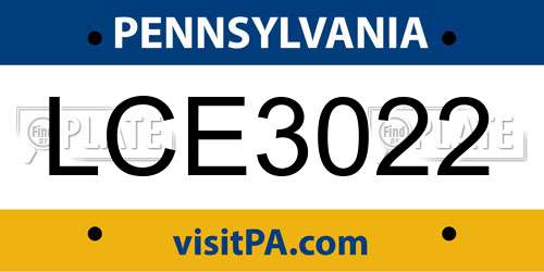 LCE3022 Pennsylvania License Plate