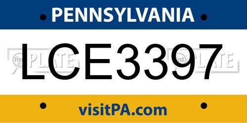 LCE3397 Pennsylvania License Plate