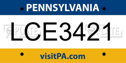 LCE3421 Pennsylvania License Plate