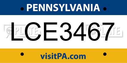 LCE3467 Pennsylvania License Plate