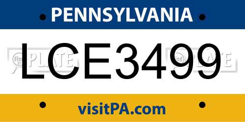 LCE3499 Pennsylvania License Plate