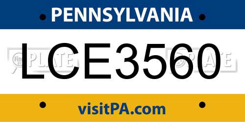 LCE3560 Pennsylvania License Plate