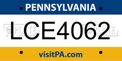 LCE4062 Pennsylvania License Plate
