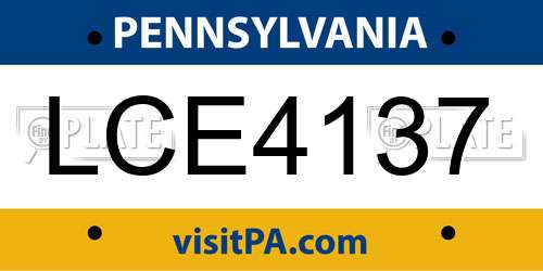 LCE4137 Pennsylvania License Plate