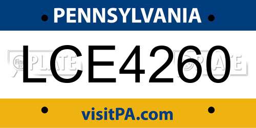 LCE4260 Pennsylvania License Plate