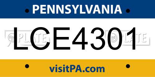 LCE4301 Pennsylvania License Plate