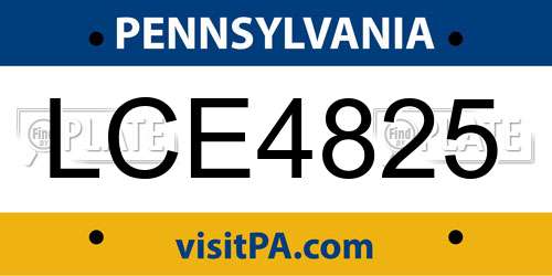 LCE4825 Pennsylvania License Plate