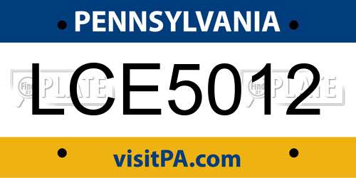 LCE5012 Pennsylvania License Plate