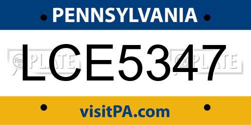 LCE5347 Pennsylvania License Plate