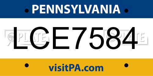 LCE7584 Pennsylvania License Plate