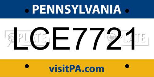 LCE7721 Pennsylvania License Plate