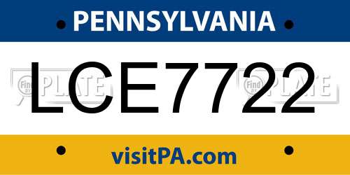 LCE7722 Pennsylvania License Plate
