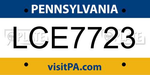 LCE7723 Pennsylvania License Plate