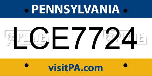 LCE7724 Pennsylvania License Plate