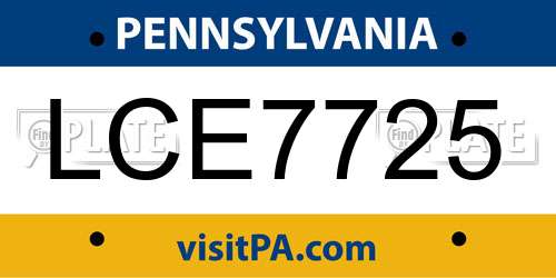 LCE7725 Pennsylvania License Plate