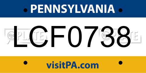 LCF0738 Pennsylvania License Plate