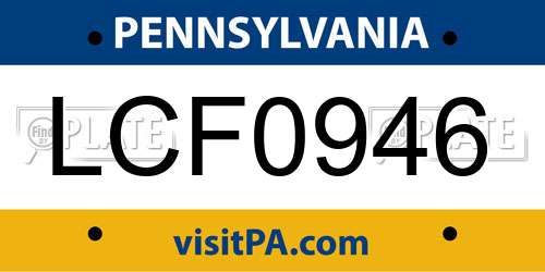 LCF0946 Pennsylvania License Plate