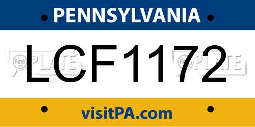 LCF1172 Pennsylvania License Plate