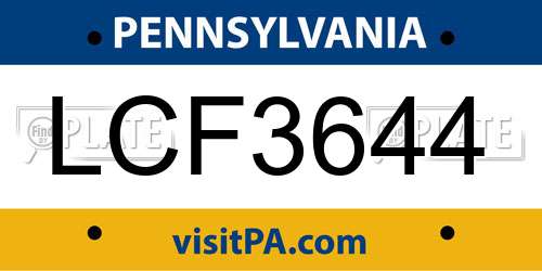 LCF3644 Pennsylvania License Plate