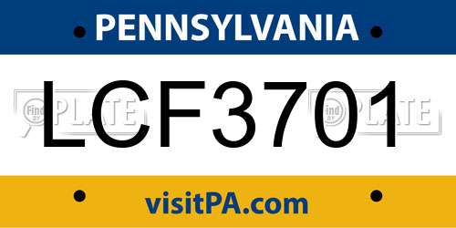 LCF3701 Pennsylvania License Plate