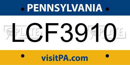 LCF3910 Pennsylvania License Plate