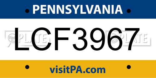 LCF3967 Pennsylvania License Plate