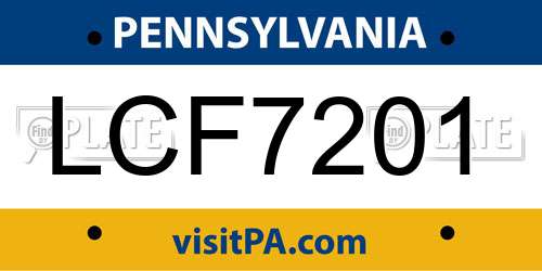 LCF7201 Pennsylvania License Plate