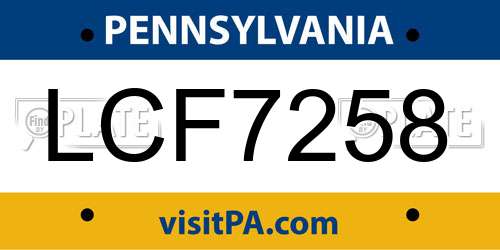 LCF7258 Pennsylvania License Plate