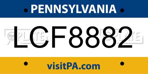 LCF8882 Pennsylvania License Plate