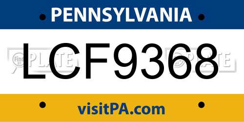 LCF9368 Pennsylvania License Plate